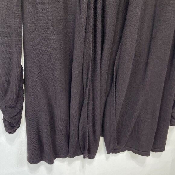 Premise Studio Women Cardigan L Brown Open Ruched Sleeve Cardigan Sweater - Picture 16 of 16